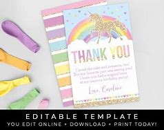 Image result for Unicorn Thank You Cards