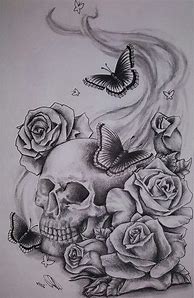 Image result for Gothic Skull and Rose Drawing