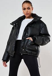 Image result for Faux Leather Puffer Jacket