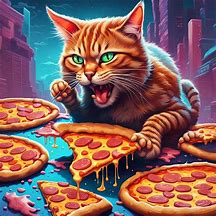 Image result for Cat Eating Pizza Art