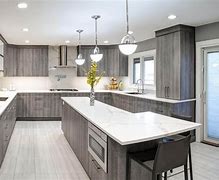 Image result for Gray Wood Grain Kitchen Cabinets