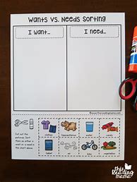 Image result for Wants and Needs Sort Kindergarten