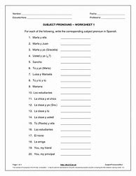 Image result for Personal Pronouns in Spanish Worksheet