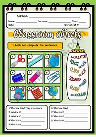 Image result for Classroom Things Sentences Worksheets