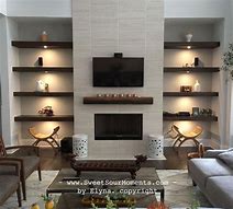 Image result for Fireplace Wall with Shelves