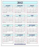 Image result for Calendar for 2012