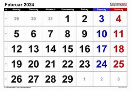 Image result for Kalender Februar 2024 Zum Ausdrucken PDF