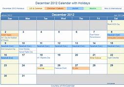 Image result for December 2012 Calendar with Holidays