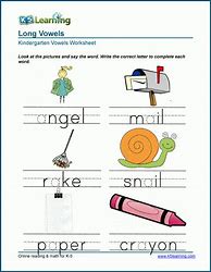 Image result for Long Vowel Worksheets for Kindergarten