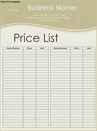 Image result for Company Price List Template