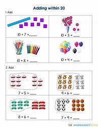 Image result for Addition within 20 Worksheets