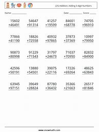 Image result for Adding 5 Digit Numbers Worksheet