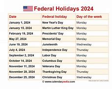Image result for 2024 Calendar with Federal Holidays Printable