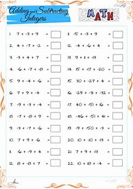 Image result for Integers Addition and Subtraction Worksheets