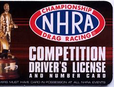 Image result for Image of NHRA Competition License