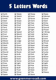 Image result for List of 5 Letter Words