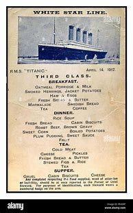 Image result for Titanic 3rd Class Menu