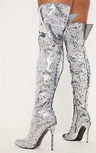 Image result for Silver Knee High Boots
