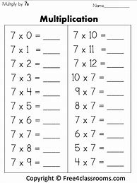 Image result for 7s Multiplication Worksheets