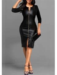 Image result for Black Faux Leather Mini Dress