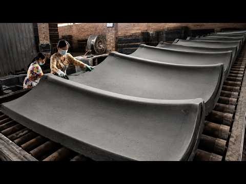 ❤️🎶😄She Works All Day Making Roof Tiles by Hand… Satisfying Factory Live-공장 수명工場での生活-0627-02
