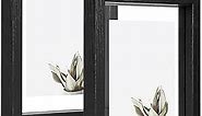 MUYE 5x7 Floating Frames Set of 2,Double Glass Picture Frame Display Any Size Photo up to 5x7,Wall Mount or Tabletop Standing,Black