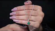 Rosec Jewels - 6 MM Heart Shape Created Emerald Solitaire Pendant Necklace, 3 Prong Set Lab Created