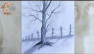 how to draw barbed wire fence with trees