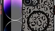 for iPhone 14 Pro Black Leopard Design Case 6.1 Inch,[Compatible with MagSafe] [Tempered Glass Screen Protectors] Soft TPU Bumper Hard PC Back Shockproof Full Camera Lens Protection Case