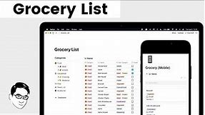 Grocery List Notion Template + Mobile View