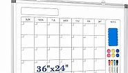 Monthly Calendar Dry Erase Whiteboard for Wall, 36" x 24" Magnetic Calendar White Board, Double-Sided Portable Board for Office, Kitchen, School, Home