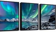 Black Framed Wall Art For Living Room Large Size Wall Decor For Bedroom Abstract Wall Pictures Office Wall Decoration Blue Aurora Scenery Wall Painting Home Decor 16"X24" 3 Piece Framed Art Prints