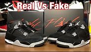 Air Jordan 4 Canvas Black Real Vs Fake Review with Blacklight and weight comparisons.