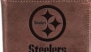 Evergreen Team Sports America NFL Pittsburgh Steelers Brown Wallet | Bi-Fold | Officially Licensed Stamped Logo | Made of Leather | Money and Card Organizer | Gift Box Included