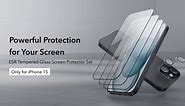 ESR 3+1 Pack for iPhone 15 Screen Protector, 3 Tempered-Glass Screen Protector and 1 Set Camera Lens Protector, 2.5D Curved Edges, Full-Coverage Military-Grade Protection, Scratch Resistant