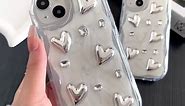 LUSAMYE iPhone 15 Cute 3D Heart Phone Case White Electroplate Aesthetic Cover for Girls Women Apple iPhone 15-3D Heart