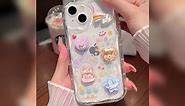 Cute Phone Case for iPhone 14 pro Teens Case with Cute Clear 3D Bear Floral Aesthetic Phone Case with Lovely Bear Heart Charm Phone Case Girly Woman