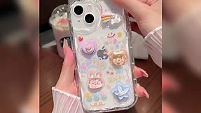 Veelgeluk Cute Phone Case for iPhone 14 pro Teens Case with Cute Clear 3D Bear Floral Aesthetic Phone Case with Lovely Bear Heart Charm Phone Case Girly Woman
