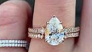 Matching Vintage Inspired Rose Gold Wedding Ring Set with 2ct Pear Diamond - Charleen & Charli