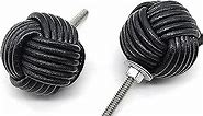 Leather Knobs Rope Knot Drawer Pulls and Knobs Pull and Push Handle Knobs for Cabinets Wardrobes & Kitchen Cupboards Nautical knob Hardware Vintage Decor 35 mm (2, Black)