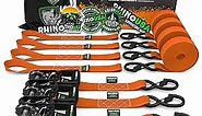 RHINO USA Ratchet Straps Tie Down Kit, 5,208 Break Strength - Includes (4) Heavy Duty Rachet Tiedowns with Padded Handles & Coated Chromoly S Hooks + (4) Soft Loop Tie-Downs