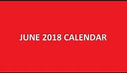 June 2018 Calendar Printable, Holidays, PDF