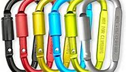 Screw Gate Lock Carabiner Clip 6 Pack, Caribeener Clips Aluminum D Ring Shape Caribeaner Clip for Keys or Other Light Weight Items - Assorted Color