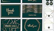 Decorably Thank You Cards with Envelopes & Stickers, Gold-Foiled Cards - 24 Pack Green Thank You Cards, Blank Inside Engagement Thank You Cards Green, 6x4in Elegant Thank You Cards Gold