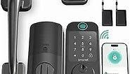 WiFi Front Door Lock Set - SMONET Fingerprint Keyless Entry Smart Locks Handle Set, Digital Remote Control Keypad Bluetooth Alexa Deadbolt Lockset with Auto Lock, Code, Fob, App for Rental,Black