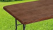 smiry Rectangle Tablecloth, Elastic Fitted Flannel Backed Vinyl Tablecloths for 6ft Folding Tables, Waterproof Wipeable Table Covers for Indoor, Outdoor, Picnic and Camping (Oak, 30"x72")