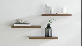 BAYKA Rustic Wood Floating Shelves, Wall Mounted, Set of 3, 16 Inch, 22 lbs Capacity - For Bathroom, Bedroom, Living Room, Kitchen Storage and Decor