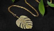 Gold Monstera Necklaces for Women. Trendy Long Paperclip Chain. 14K Gold Plated. Palm Leaf Jewelry. Plant Pendant. Birthday Gifts for Women