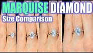 Marquise Cut Diamond Size Comparison on Hand Finger Engagement Ring Shaped 1 Carat 3 ct .33 2.5 1.5