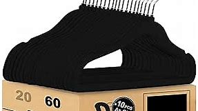 UniqNest Black Velvet Hangers 60 Pack, 17.5 Inch Black Felt Hangers Non Slip Space Saving, Clothes Hangers for Closet with 360 Degree Swivel Hook, Flocked Hangers for Coat, Pants& Dress (Silver Hook)